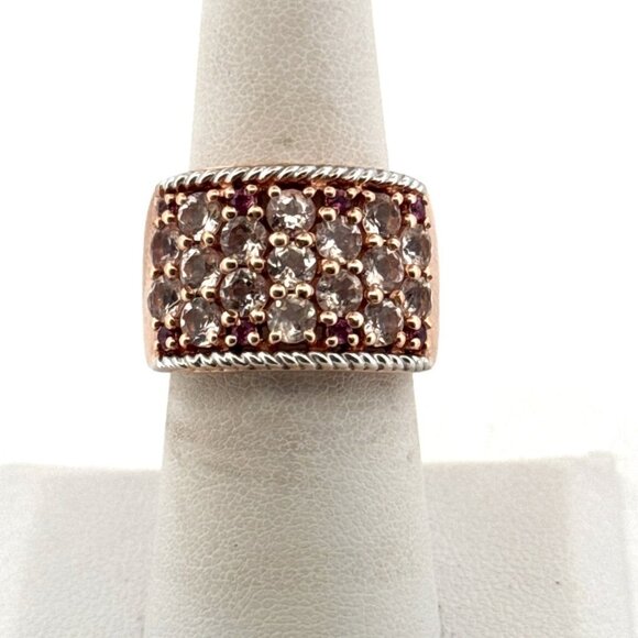 Estate Sterling Silver 925 Rose Gold Wide Band Ring Size 7 9g Pave Crystals - Picture 1 of 8